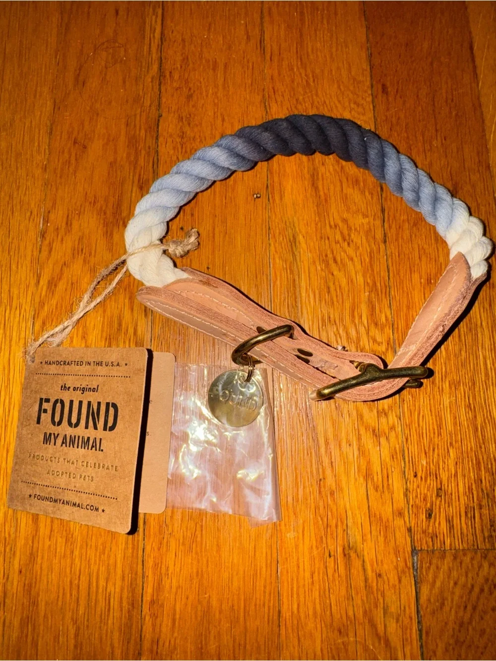 Found My Animal Handcrafted Ombre Cotton Rope and Leather Pet Accessory NWT